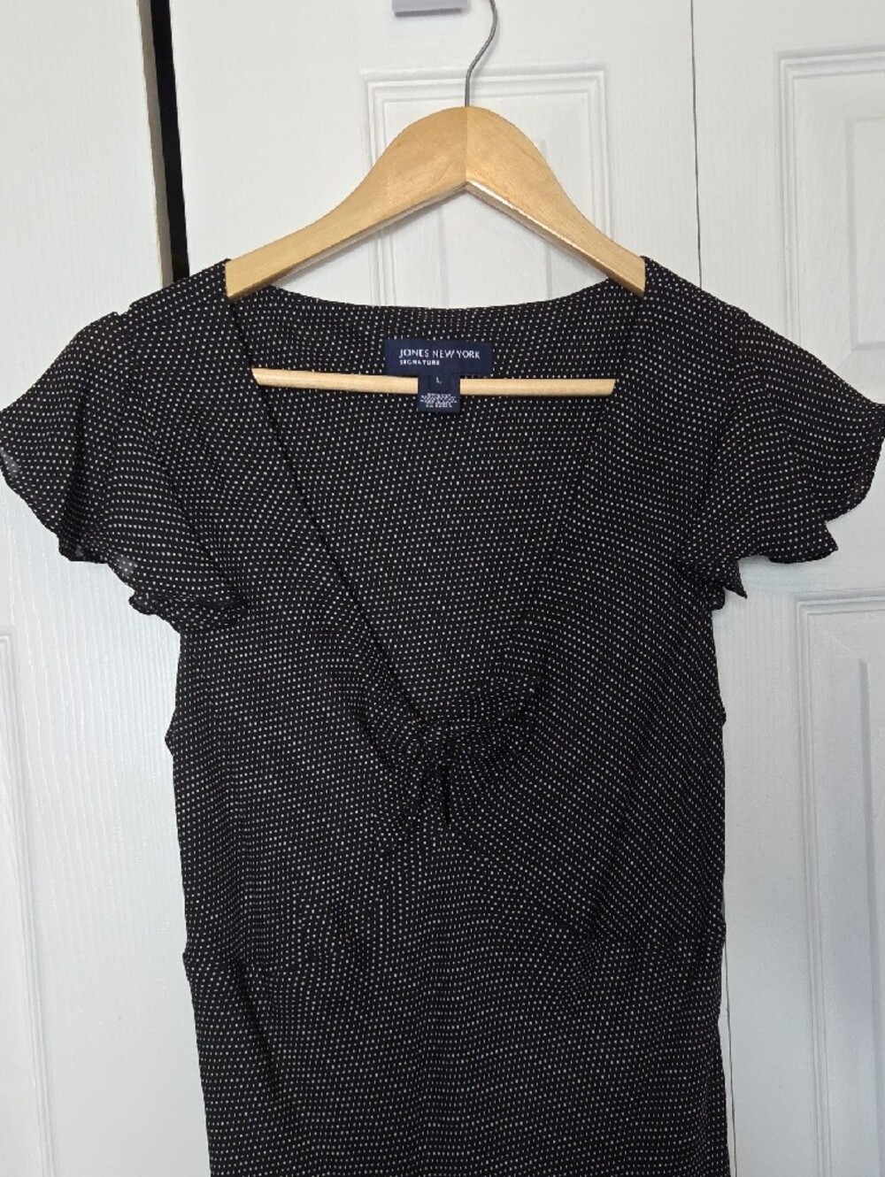 Jones New York Silk Black Dress with White Micro Dots